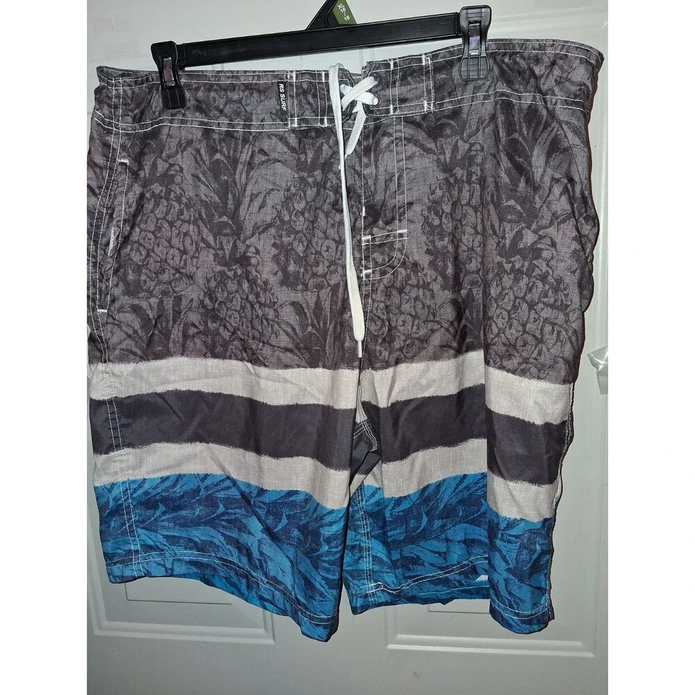 RS Surf Board Shorts Mens XL Gray Pineapple Tropical Swim Trunks Drawstring